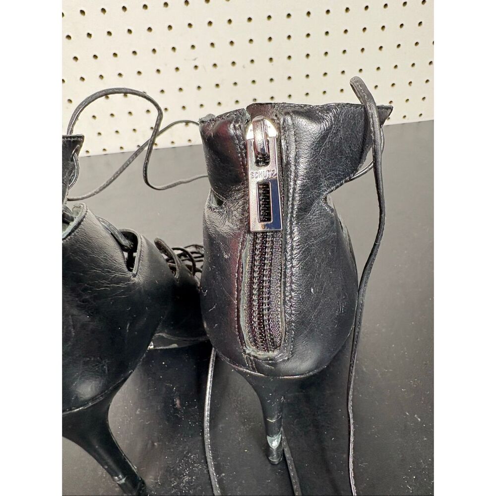 SCHUTZ SLATE LACE UP HEEL Leather Open Toe Caged Sandals size 10 - Picture 7 of 14